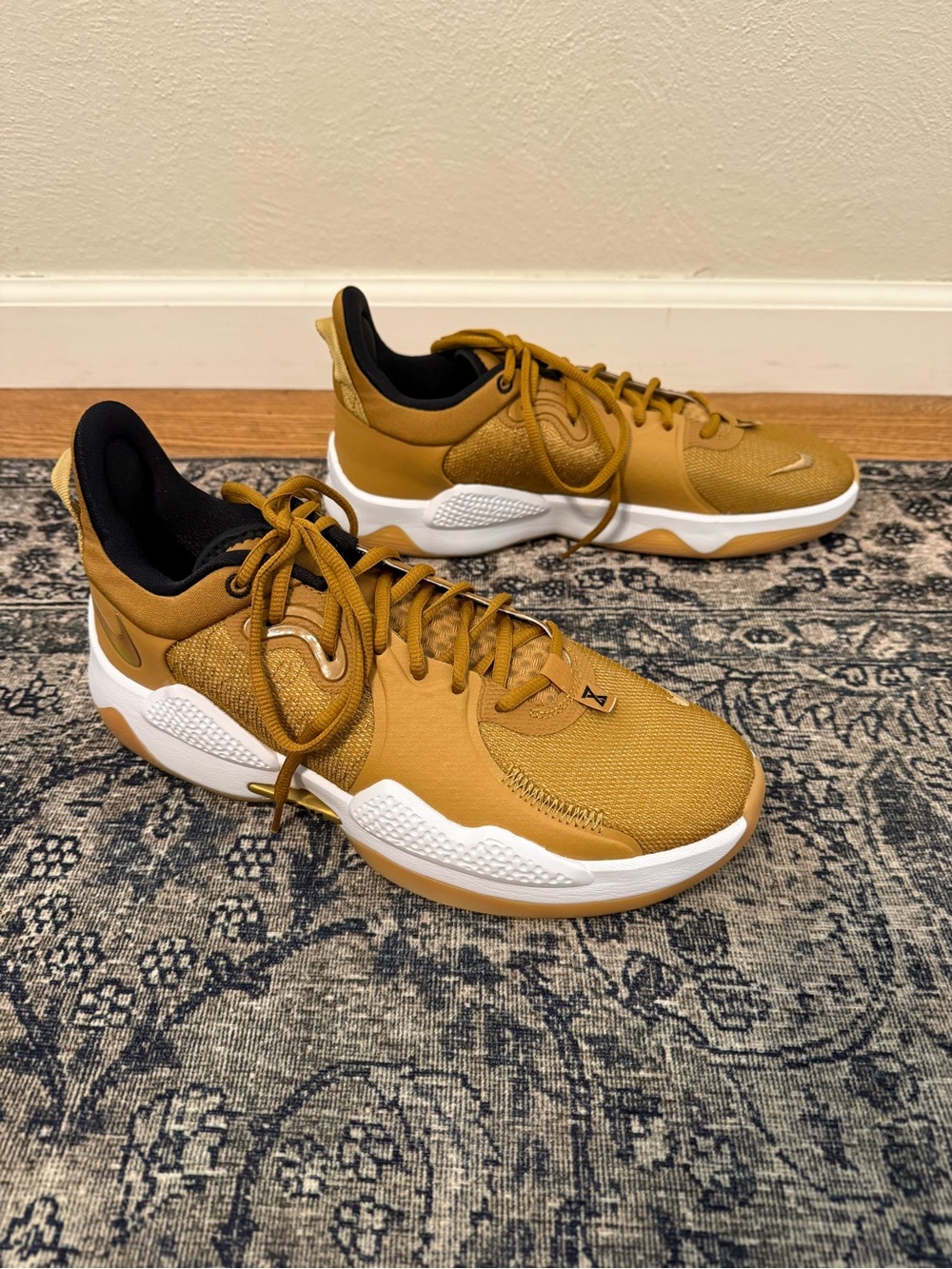 NEW! Nike Men’s 11 Paul George 5 PG5 Wheat Metallic Gold Grain Shoes CW3143-700
